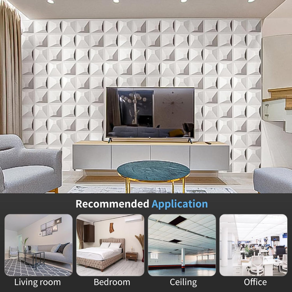 Art3d Decorative 3D Wall Panel, 32 Sq.FT PVC Interior Wall Decor for Living Room, Bedroom, Lobby, Office, Shopping Mall, White