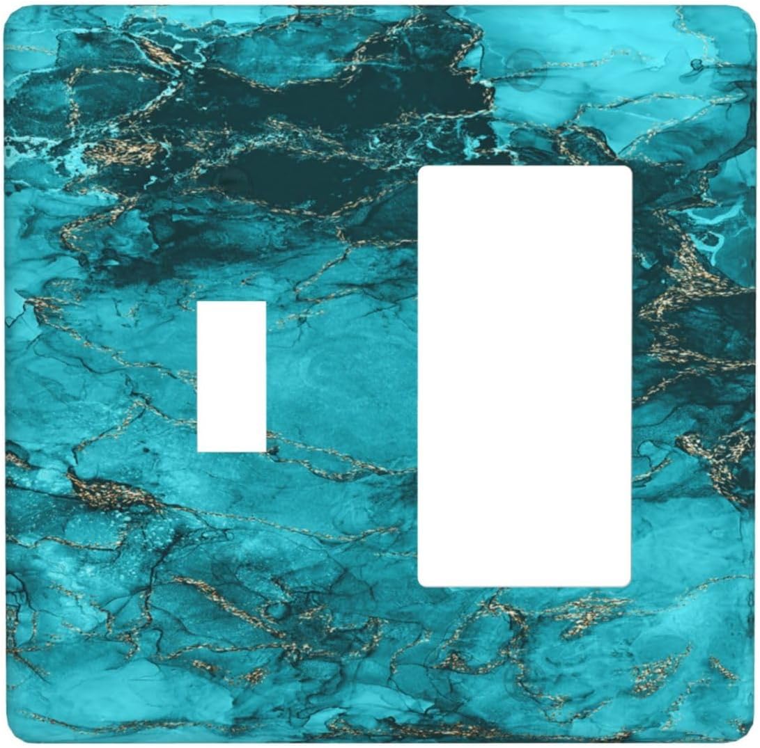Decorative Outlet Covers Modern Abstract Turquoise Blue Marble Texture 2 Gang 1 Gang Wall Plate Single Toggle Rocker Light Switch Covers Switch Plate Cover for Bathroom Home Decor