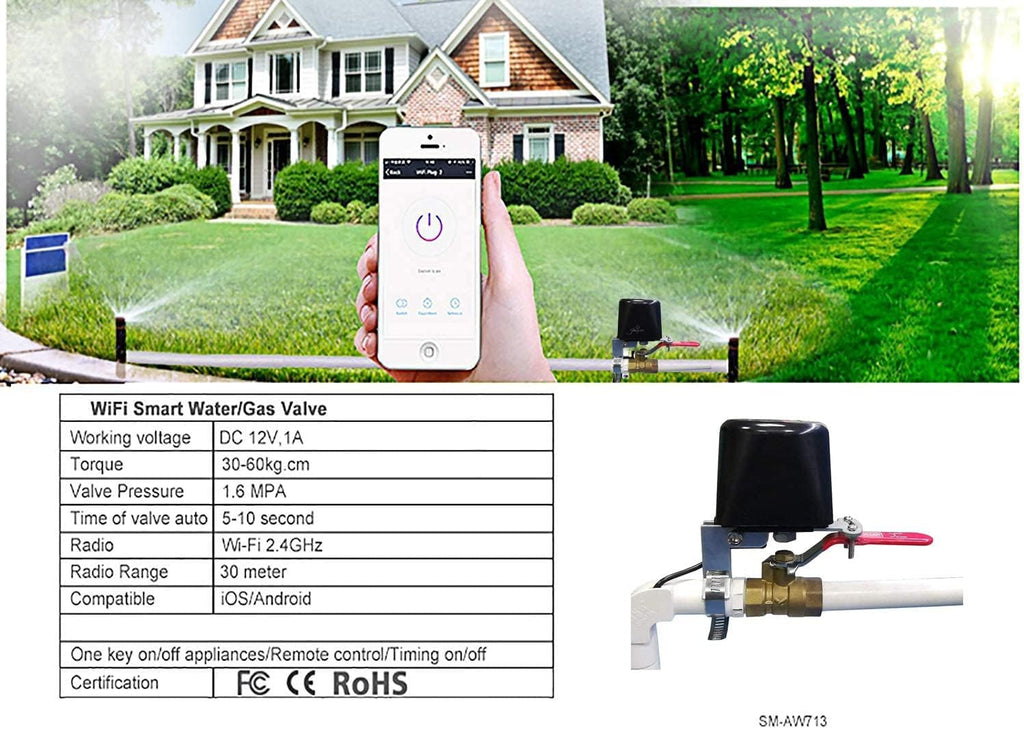Smart WiFi Water Valve, APP Remote Control, Compatible with Alexa and Google Assistant, iOS/Android Apps, for Kitchen Gas Shutoff Valve, Farm Irrigation