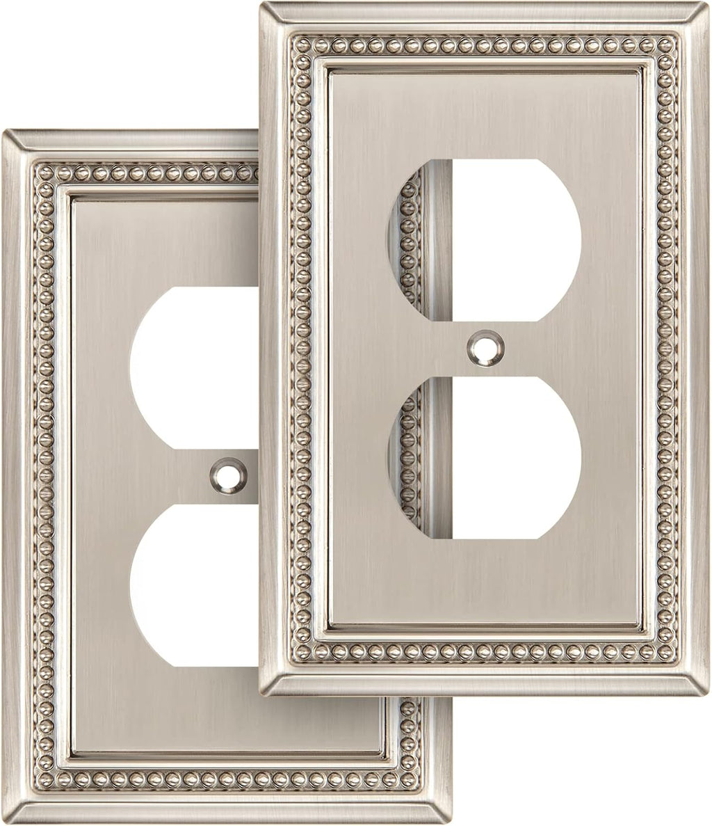 Henne Bery Sunken Pearls Heavy Duty Decorative Wall Plate Switch Plate Outlet Cover (Single Duplex, 2 Pack, Satin Nickel)