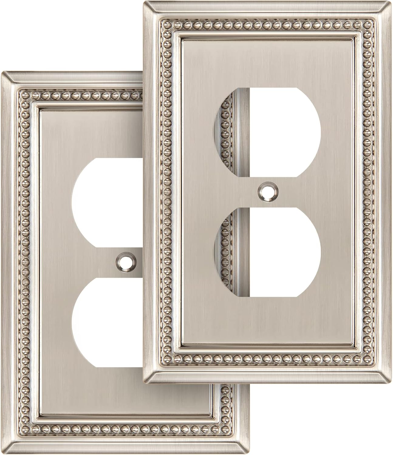 Henne Bery Sunken Pearls Heavy Duty Decorative Wall Plate Switch Plate Outlet Cover (Single Duplex, 2 Pack, Satin Nickel)