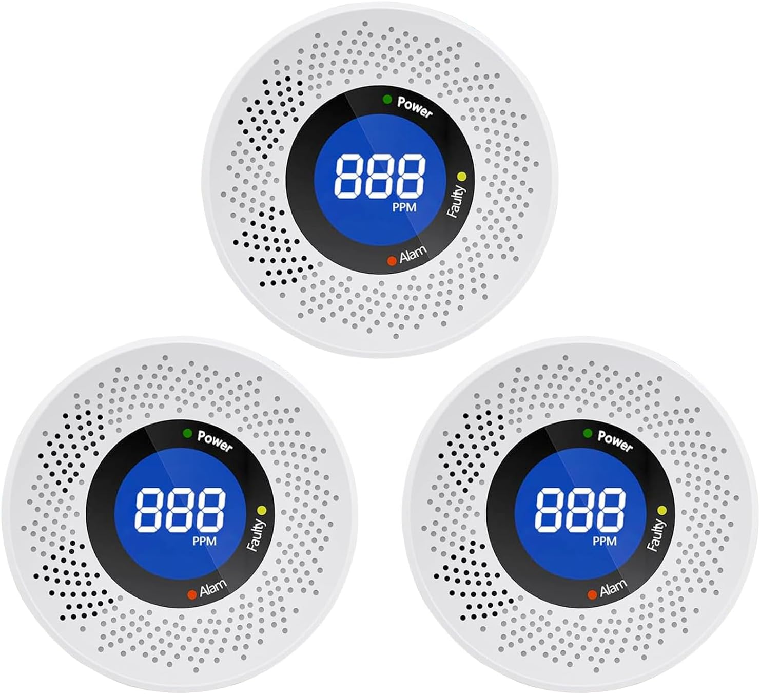 Carbon Monoxide Detectors, Travel Carbon Monoxide Detector Battery，Replaceable Battery Operated CO Detector Alarm with Digital Display for Warehouse, Kitchen, Restaurant,Hotel, Garage, 3 Packs