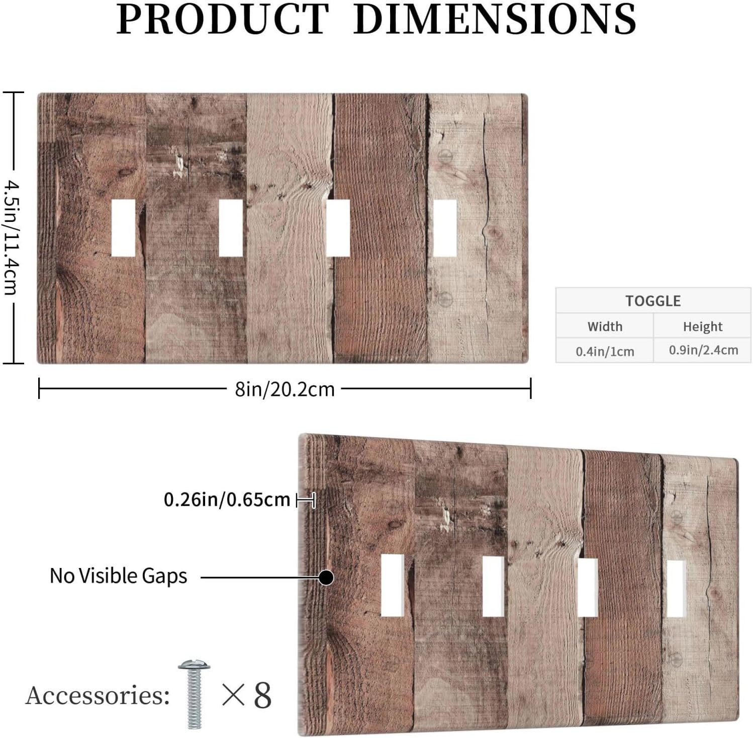 Light Switch Covers Retro Wood Brown Farmhouse Barn Wooden Quad Toggle Electrical Faceplate 4 Gang Wall Plate Decorative Switch Plates for Farmhouse Cabin Decor