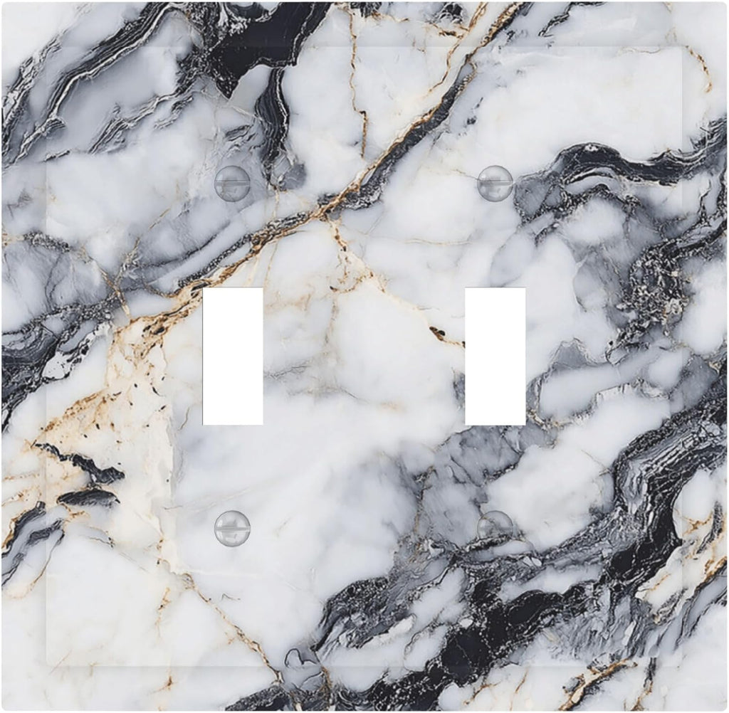 Decorative Switch Plate Covers Black Gold Marble Abstract Modern Luxury 2 Gang Double Toggle Light Switch Cover Plate Electrical Wall Plate Outlet Cover for Bedroom Home Decor