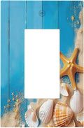 Decorative Outlet Covers Blue Wood Grain Beach Shell Starfish 1 Gang Single Rocker Light Switch Cover Plate Wall Plates GFCI Faceplate for Bathroom Farmhouse Decor
