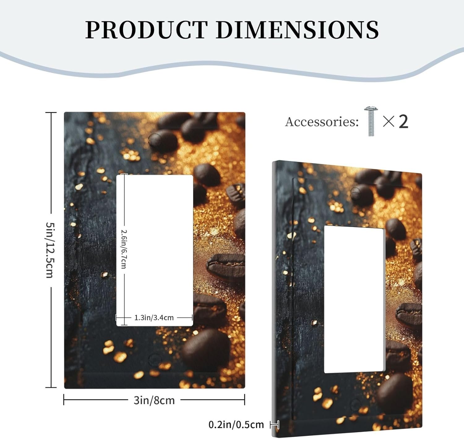 Decorative Outlet Covers Black Wood Board Gold Dust Coffee Beans 1 Gang Single Decora GFCI Device Light Switch Covers Plate 1 Rocker Wall Plate Jumbo Face Plate