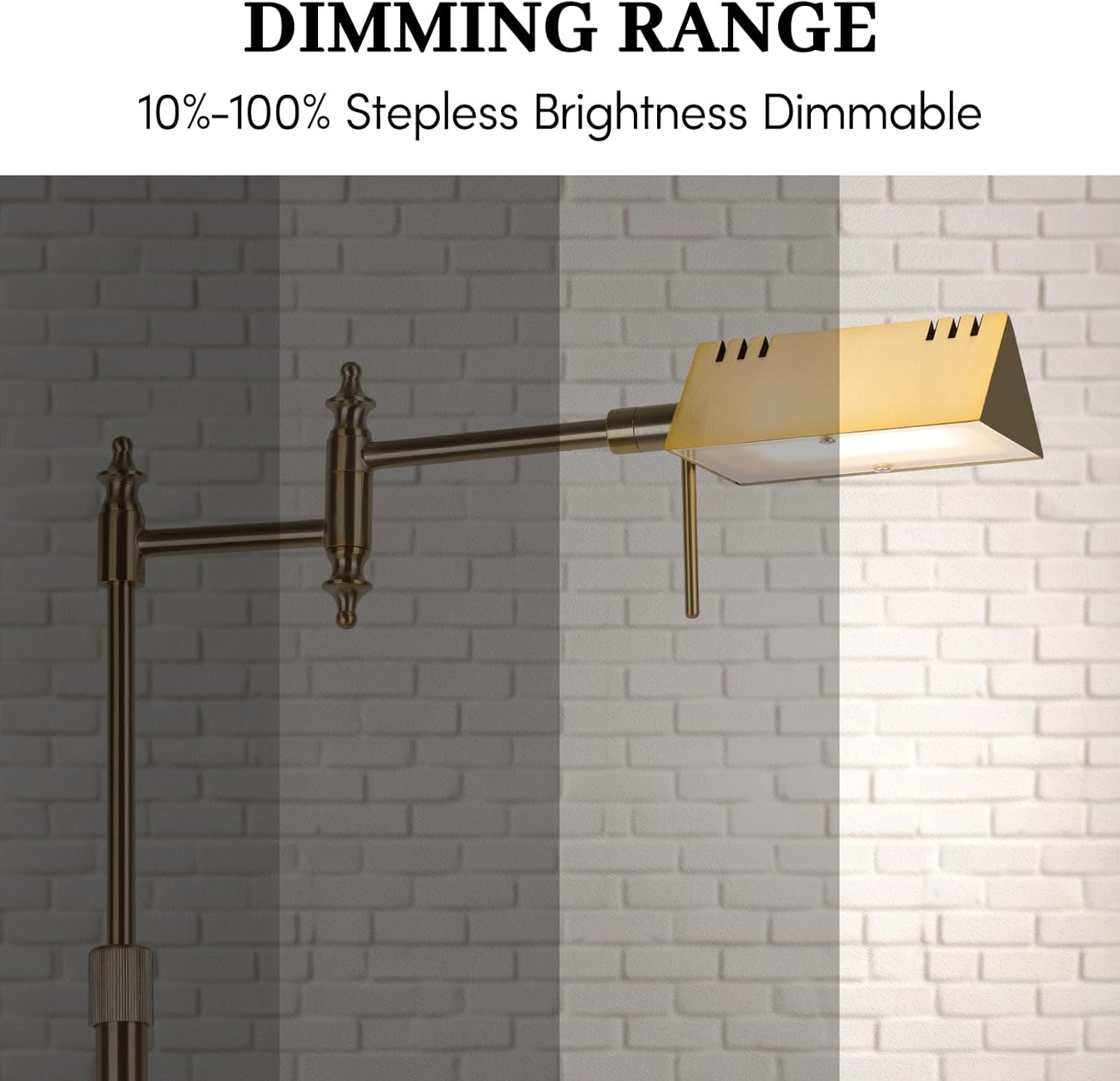 Dimmable Pharmacy Floor Lamp with Remote, 15W Gold LED Reading Floor Lamp with 360°Swing Arm, 3 Color Temperature, Height Adjustable Standing Task Lamp for Living Room, Bedroom, Office, Antique Brass