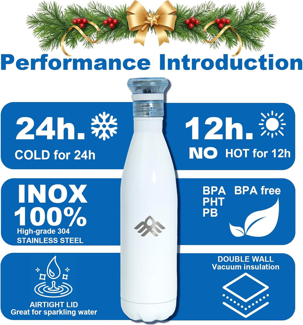Smart Self-Cleaning Water Bottle 17oz Forest Stainless Steel Insulated Purifying Bottle LED + Activated-Carbon Dual Filtration USB-C Rechargeable BPA-Free for Outdoor, Gym & Office