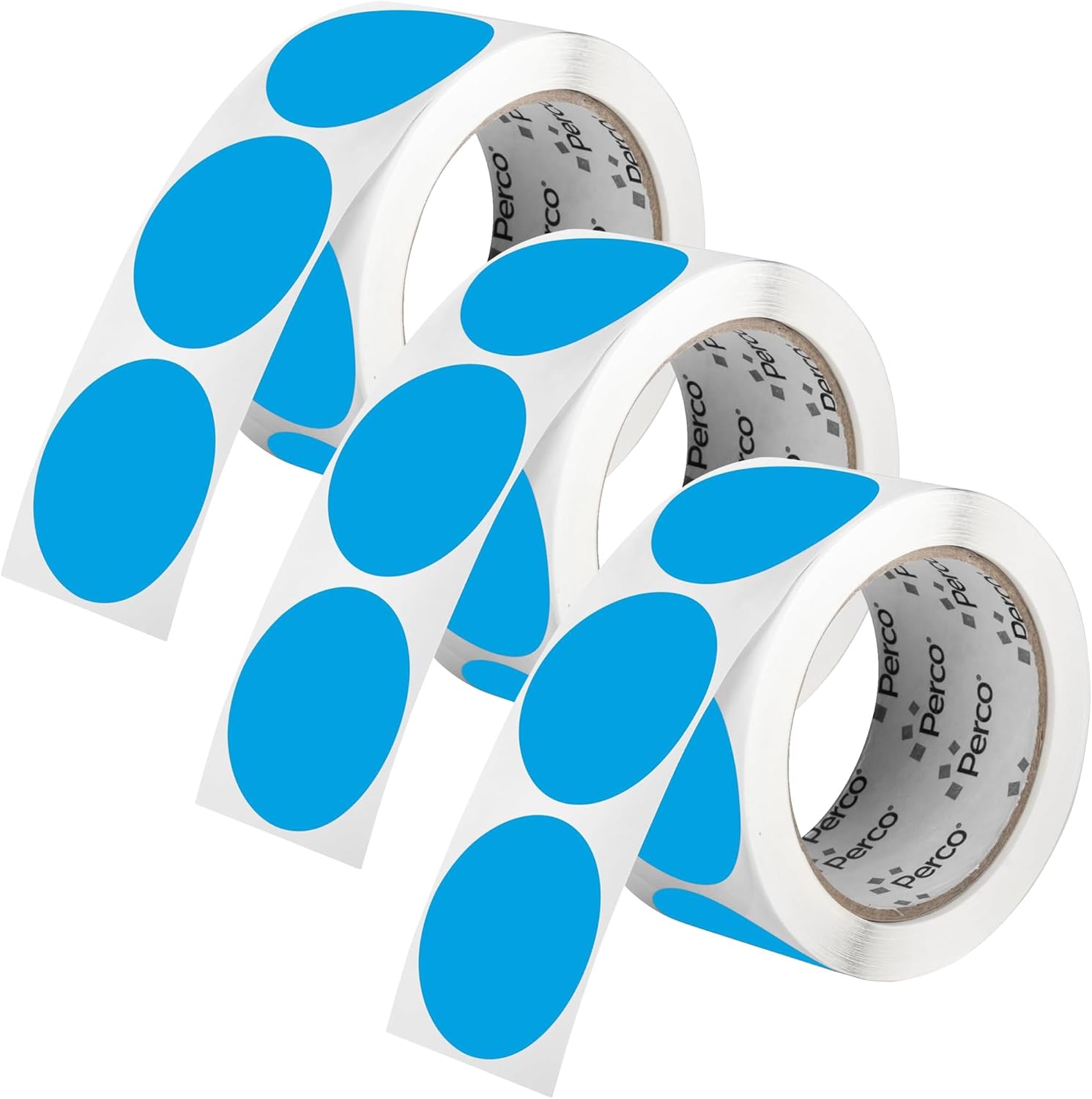 Perco Light Blue 2-Inch Round Circle Dot Sticker Labels - Multi-Roll Pack (3 Rolls, 500 Labels Each) - Permanent Adhesive, Vibrant Colors, Strong Hold - Perforated for Easy Use - Made in USA