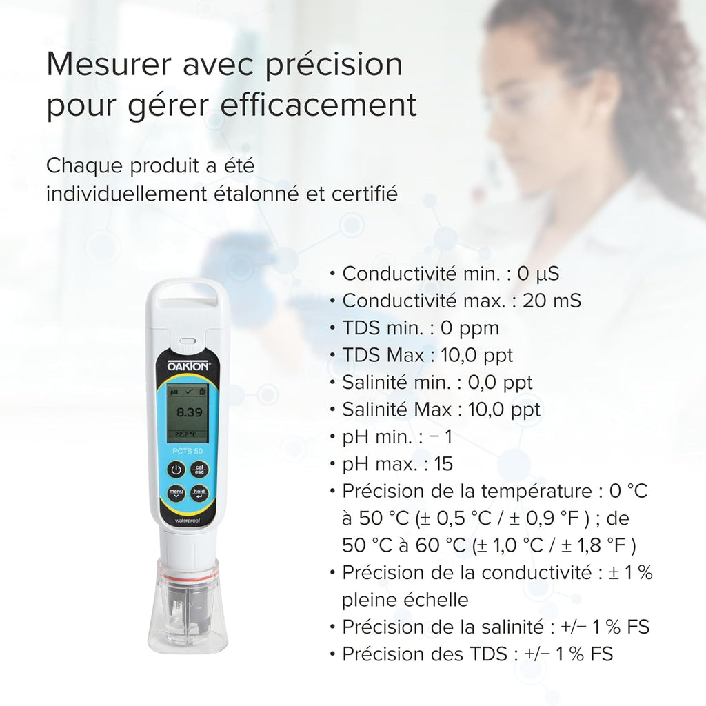 Oakton AO-35634-35 PCTSTestr 50 Waterproof Pocket pH/Cond/TDS/Salinity Tester, Premium 50 Series, Black