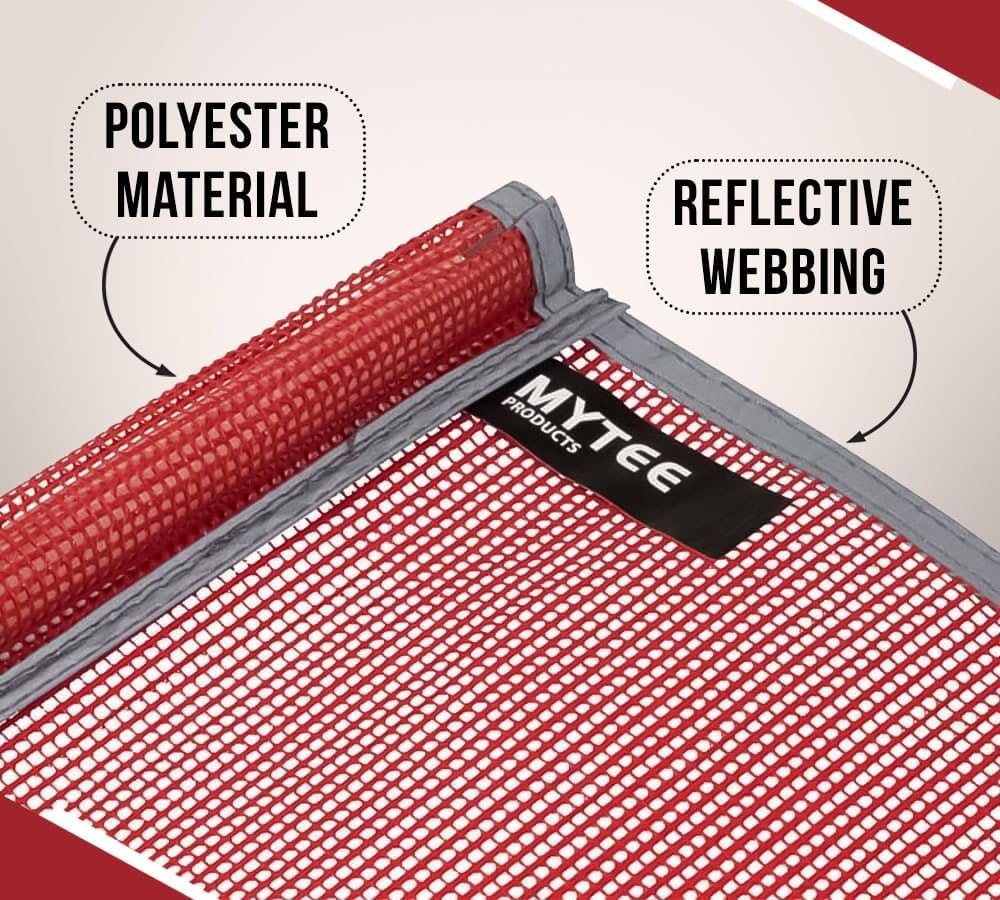 Mytee Products (4 Pack) 18"x18" Red Warning Flags for Trucks with Dowel & Reflective Webbing - High Visibility Vinyl Mesh Safety Flag DOT Compliant