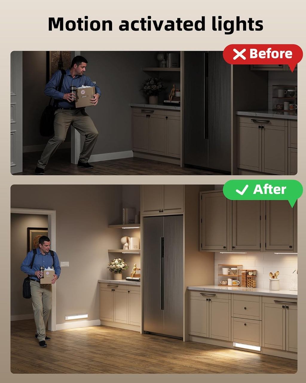 6-Pack Under Cabinet Lighting Wireless, LED Motion Sensor Light Indoor, Rechargeable Closet Lights Battery Operated, Dimmable & 3 Color Temps, Under Counter Lights for Kitchen, Stairs (8inch)