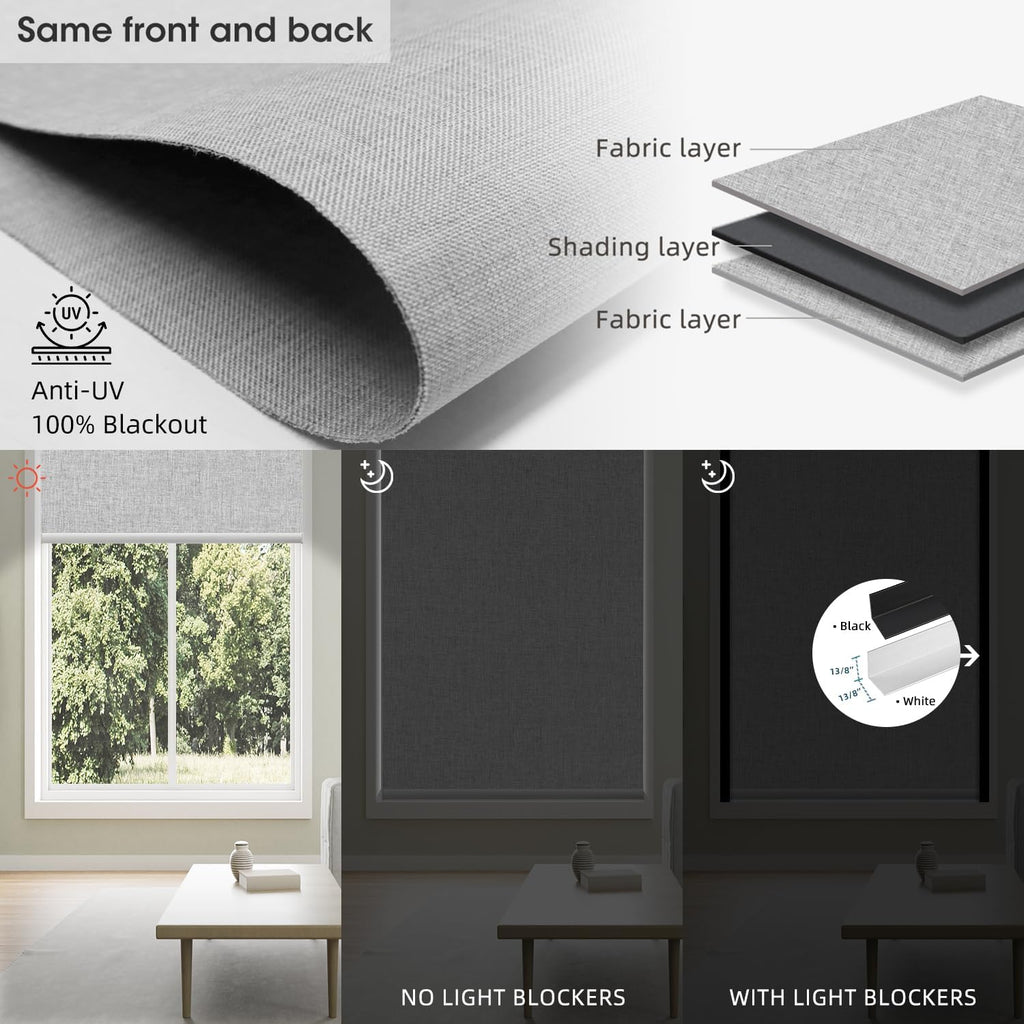 SmartWings Motorized Blinds Dual-Sided Cordless Smart Blackout Shades, Custom Size, Rechargeable Battery, Work with Matter/Apple HomeKit, Alexa, Thread/Zigbee, Remote Optional, Bouvardia Light Grey