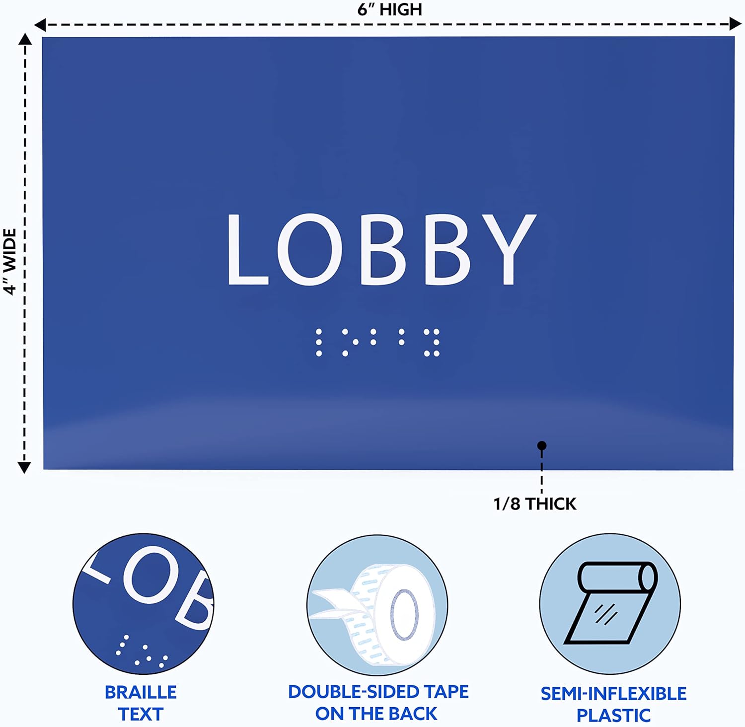 6" X4" Lobby Sign - Tactile Graphics Grade 2 Braille Text Reception Area Sign| Utility ADA Compliant Wall Mount Plastic Signs For Hospital, Offices, Businesses & Apartments