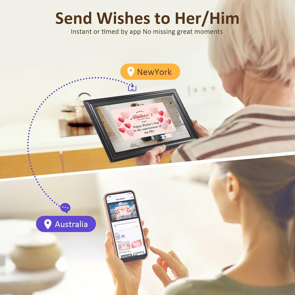 10.1 Inch WiFi Digital Picture Frame, 1280x800HD IPS Touch Screen Digital Photo Frame Electronic,16GB Memory, Auto-Rotate, Wall Mountable, Share Photos/Videos Instantly via Uhale App from Anywhere