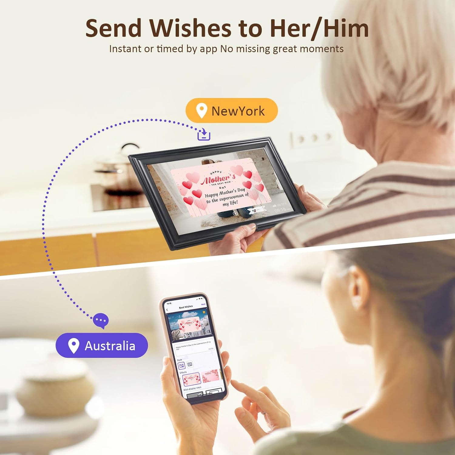 10.1 Inch WiFi Digital Picture Frame, 1280x800HD IPS Touch Screen Digital Photo Frame Electronic,16GB Memory, Auto-Rotate, Wall Mountable, Share Photos/Videos Instantly via Uhale App from Anywhere