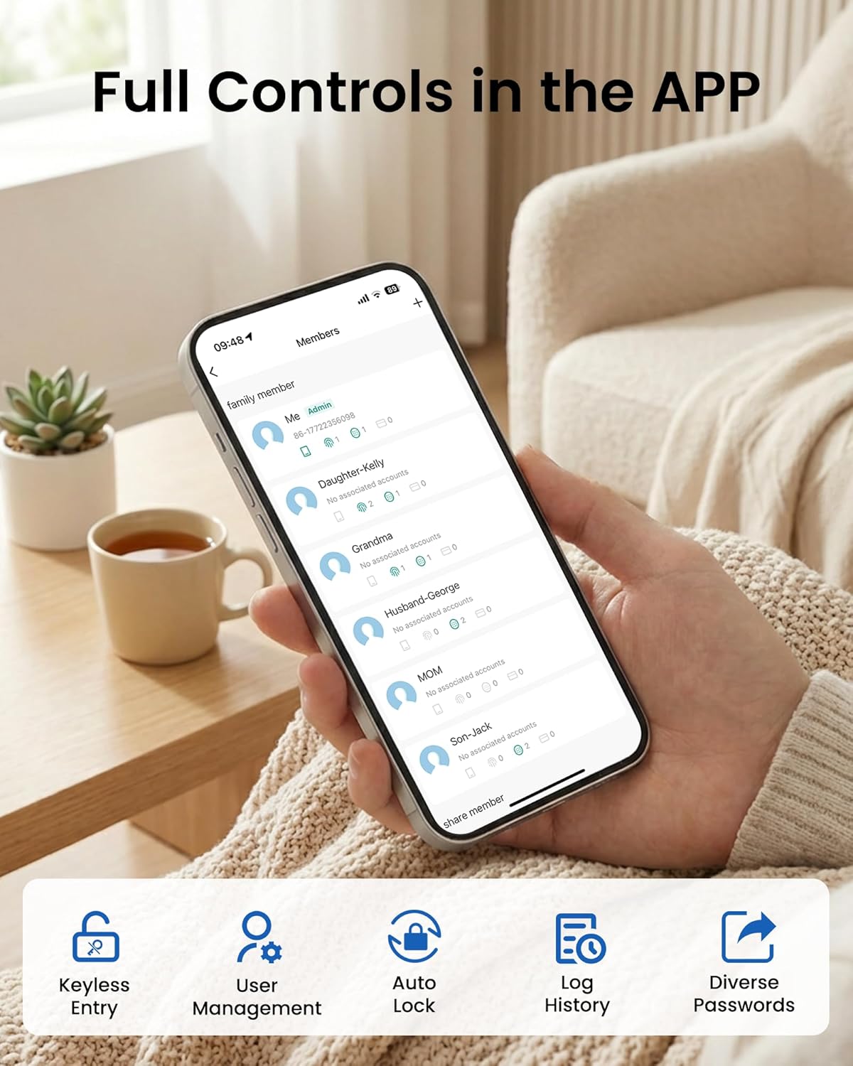 Smart Door Lock, Fingerprint Keyless Entry Deadbolt for Front Door App Control, Electronic Touchscreen Keypad, Auto Locking, IP54 Waterproof, Easy Install Digital Lock
