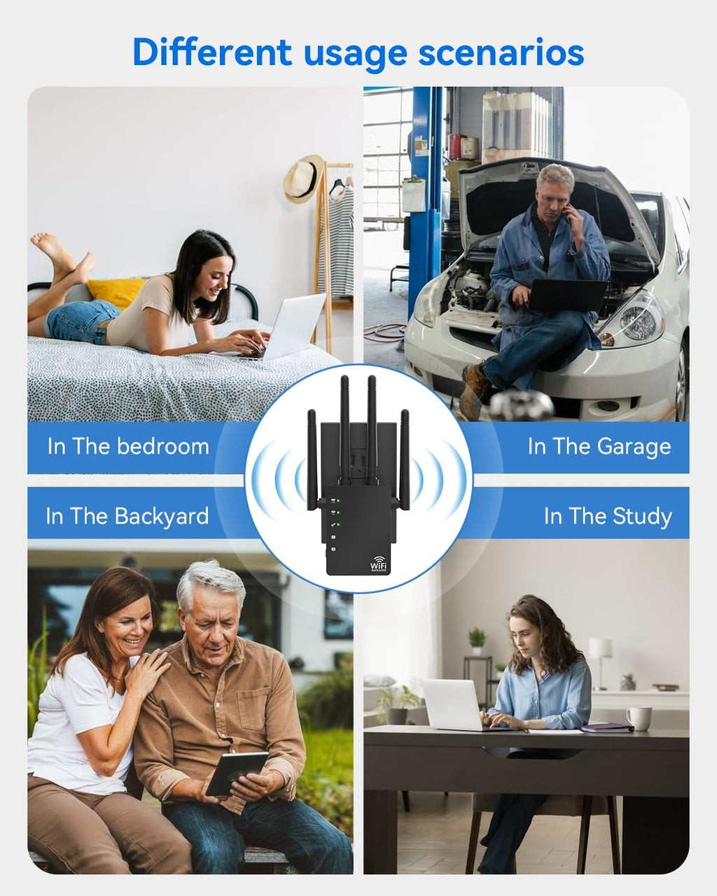WiFi Extender with 4 Antennas 1200Mbps - Dual Band 5GHz/2.4GHz, WiFi Extender Signal Booster with 3 Modes Support, WiFi Repeater with 12880 Sq.ft 105 Devices, Easy Set Up for Home