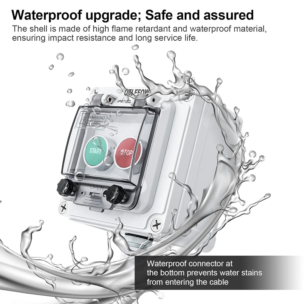 IP67 Button Switch Outdoor Waterproof Box 2 Push (Letter) Red and Green Automatic Rest Momentary Button with Protective Cover Anti-misoperationSwitch(AC/DC 6A-110V/3A-240V/2.5A-380V)