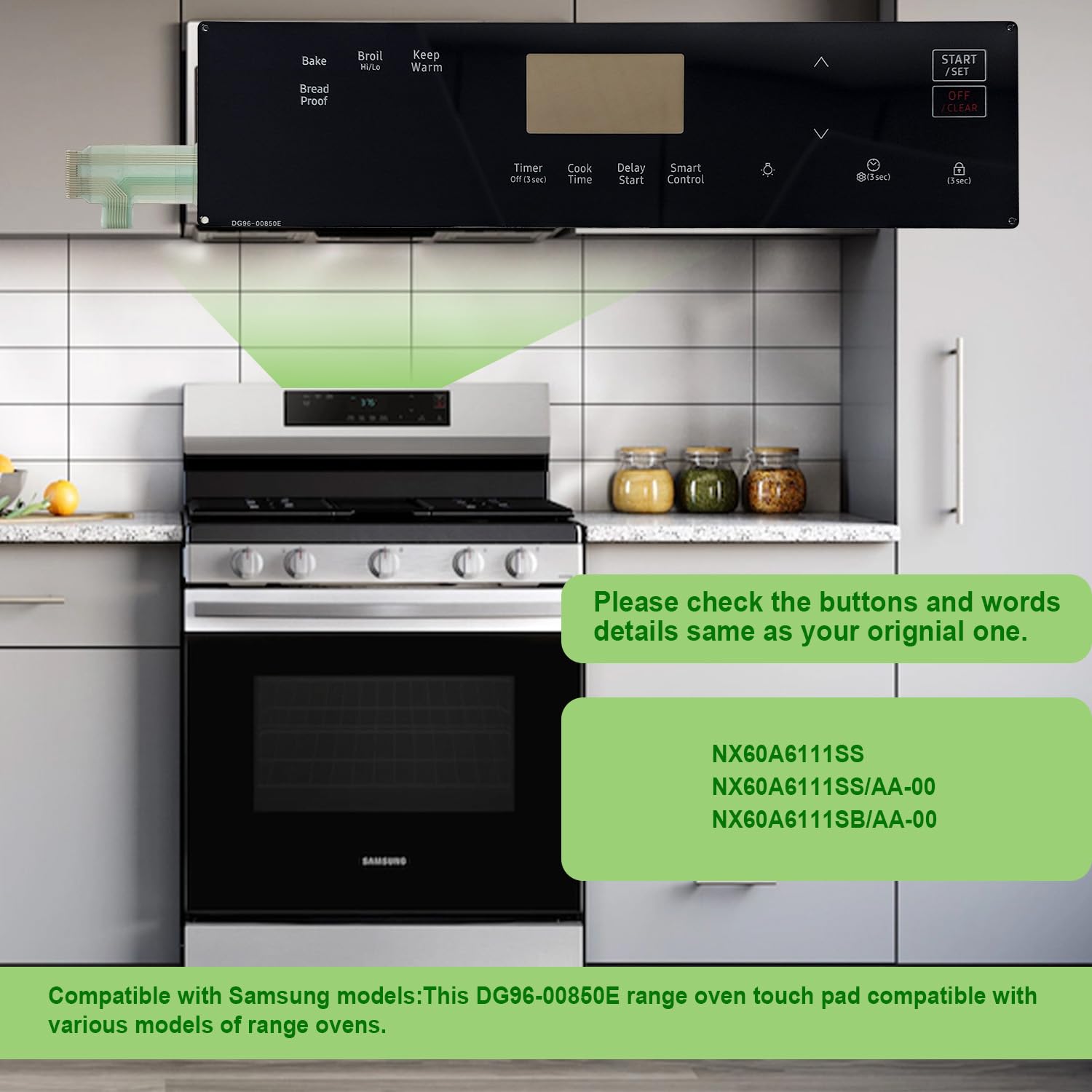 Upgraded DG96-00850E Range Membrane Switch Touchpad Control Panel Compatible with Samsung Gas Ranges Ovens,Replaces 4976816,AP7192051,PS16736760,EAP16736760 for NX60A6111SS,NX60A6111SS/AA-00
