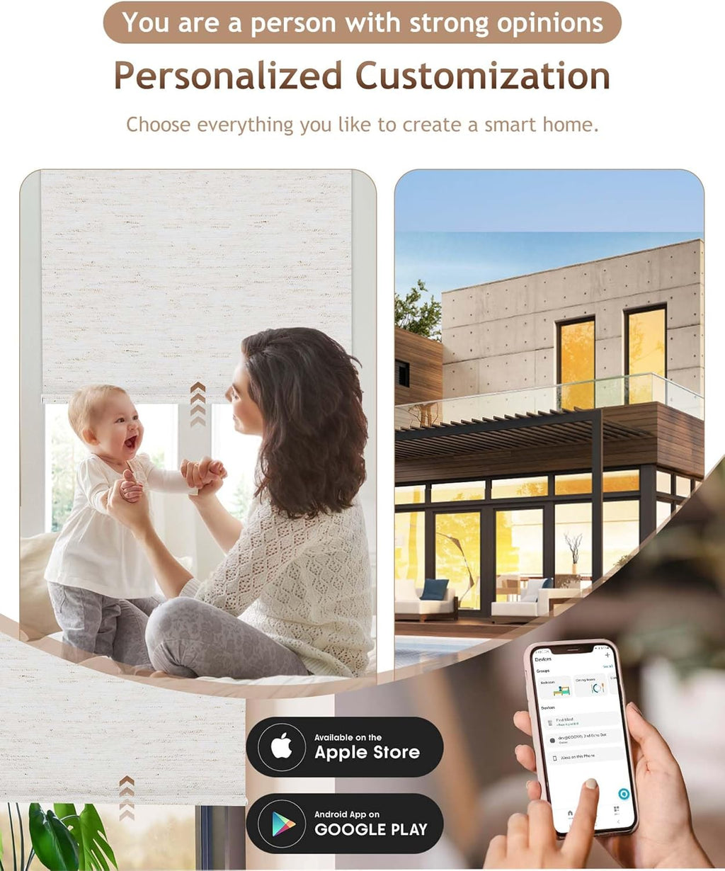Kincmo Motorized Blinds with Remote,100% Blackout Motorized Roller Shades Work with Apple Homekit,Alexa,Google, Custom Electric Blinds with App,Voice Control (Linen White)