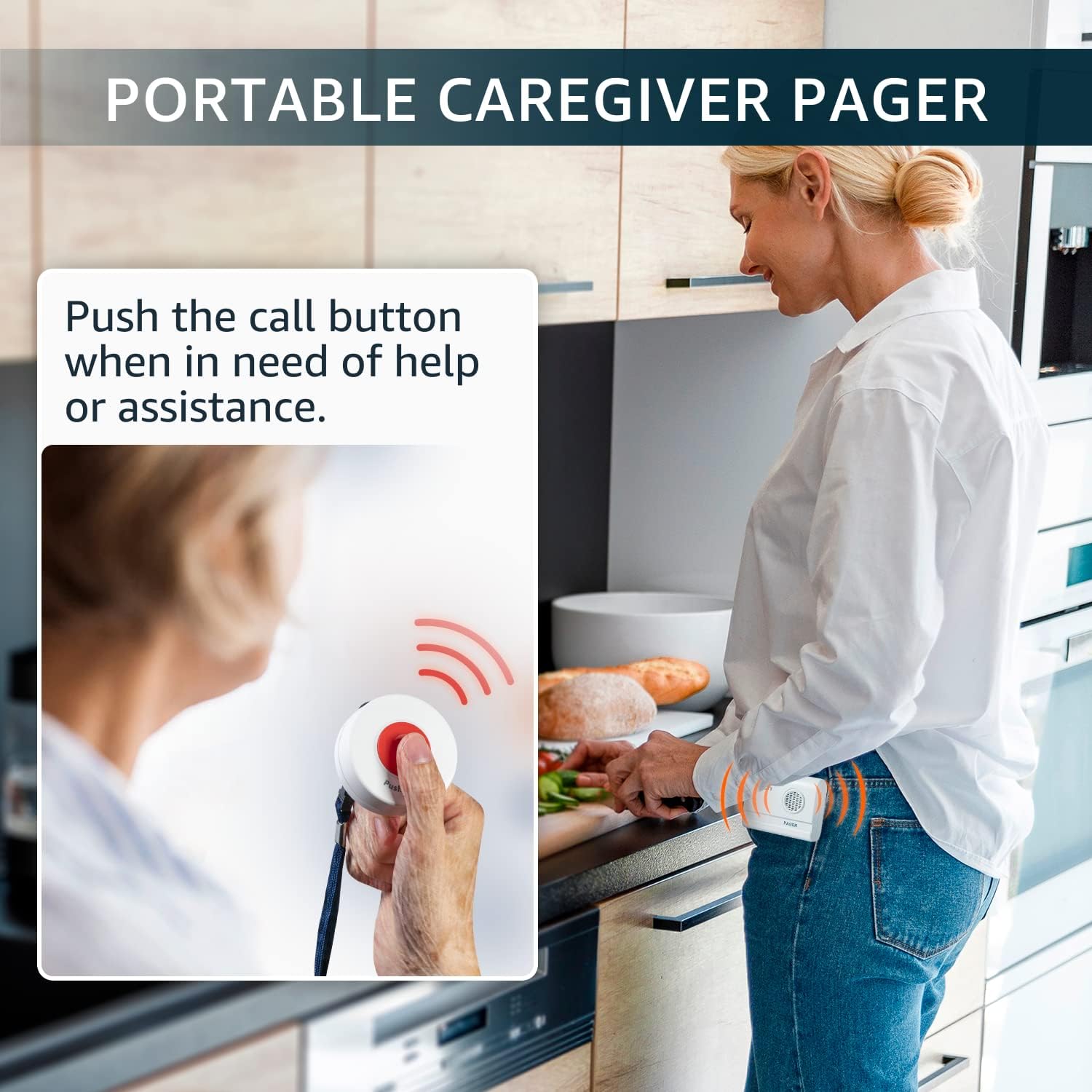 Caregiver Pager Wireless Nurse Call Button for Elderly Home Monitoring Alert System Portable Alarm Bell Seniors Patients Emergency 3 Call Buttons, 2 Pagers