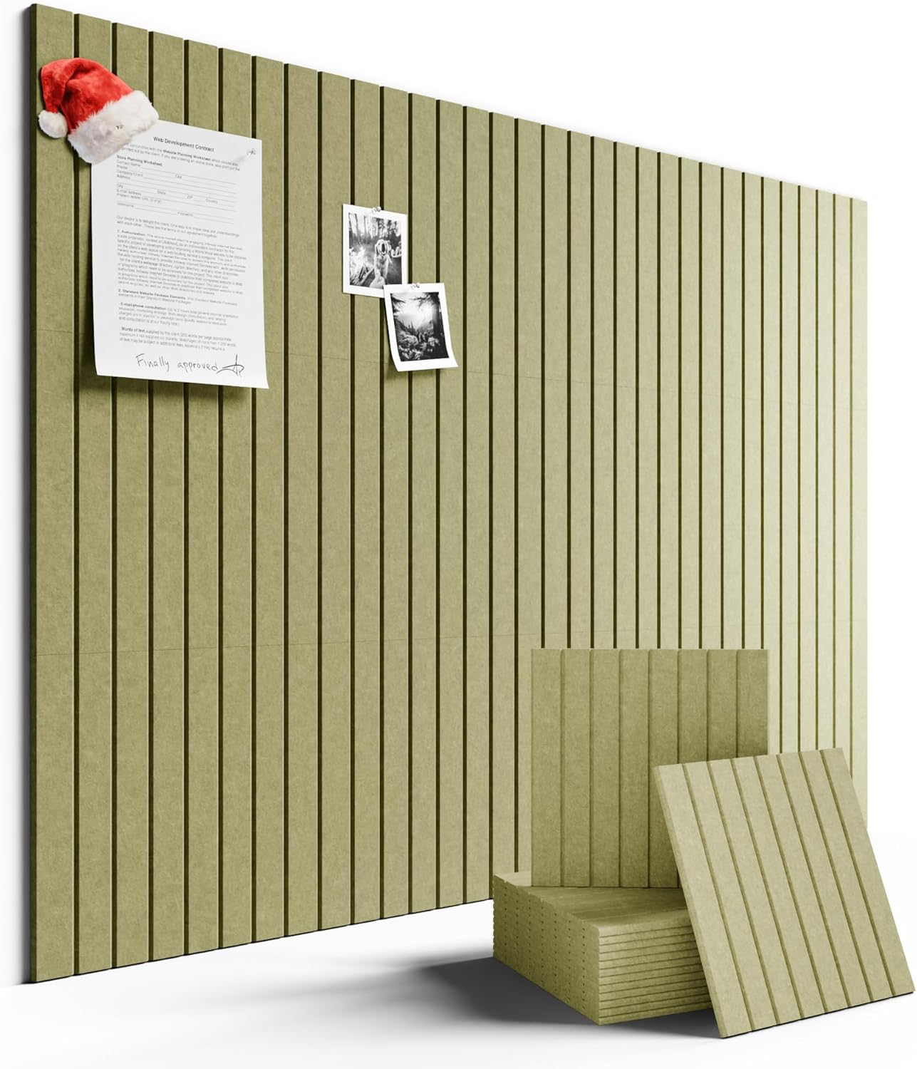 Large Felt Bulletin Board 48" x 36" Cork Board Alternative-12 Pack with 70 Safe Removable Adhesive Tabs, Cork Boards for Walls Cork Board for Home Office Classroom Pin Board (Olive Green)