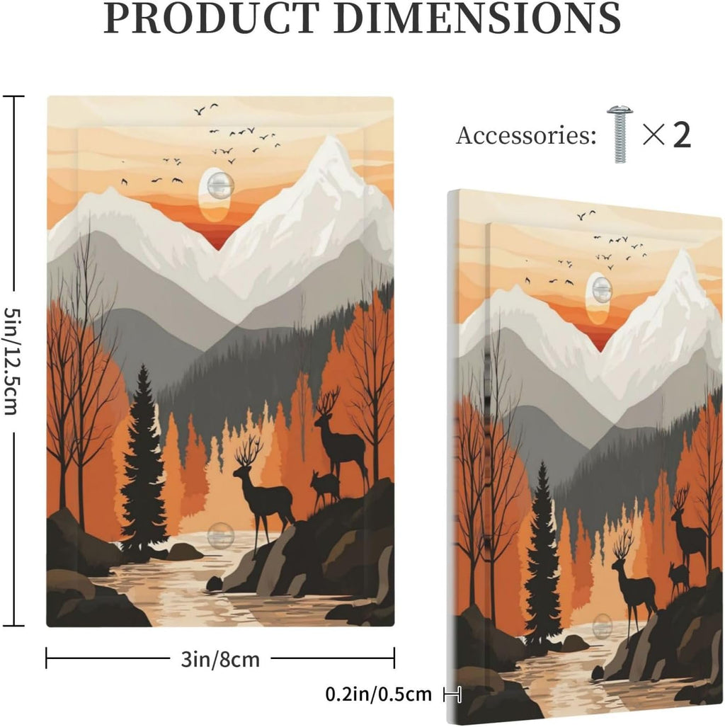 Sun Forest Deer Snow Mountain River Light Switch Cover Plate 1 Gang No Device Blank Electrical Wall Plates Faceplate Decorative Switch Plate For Bed Room Living Room Decor