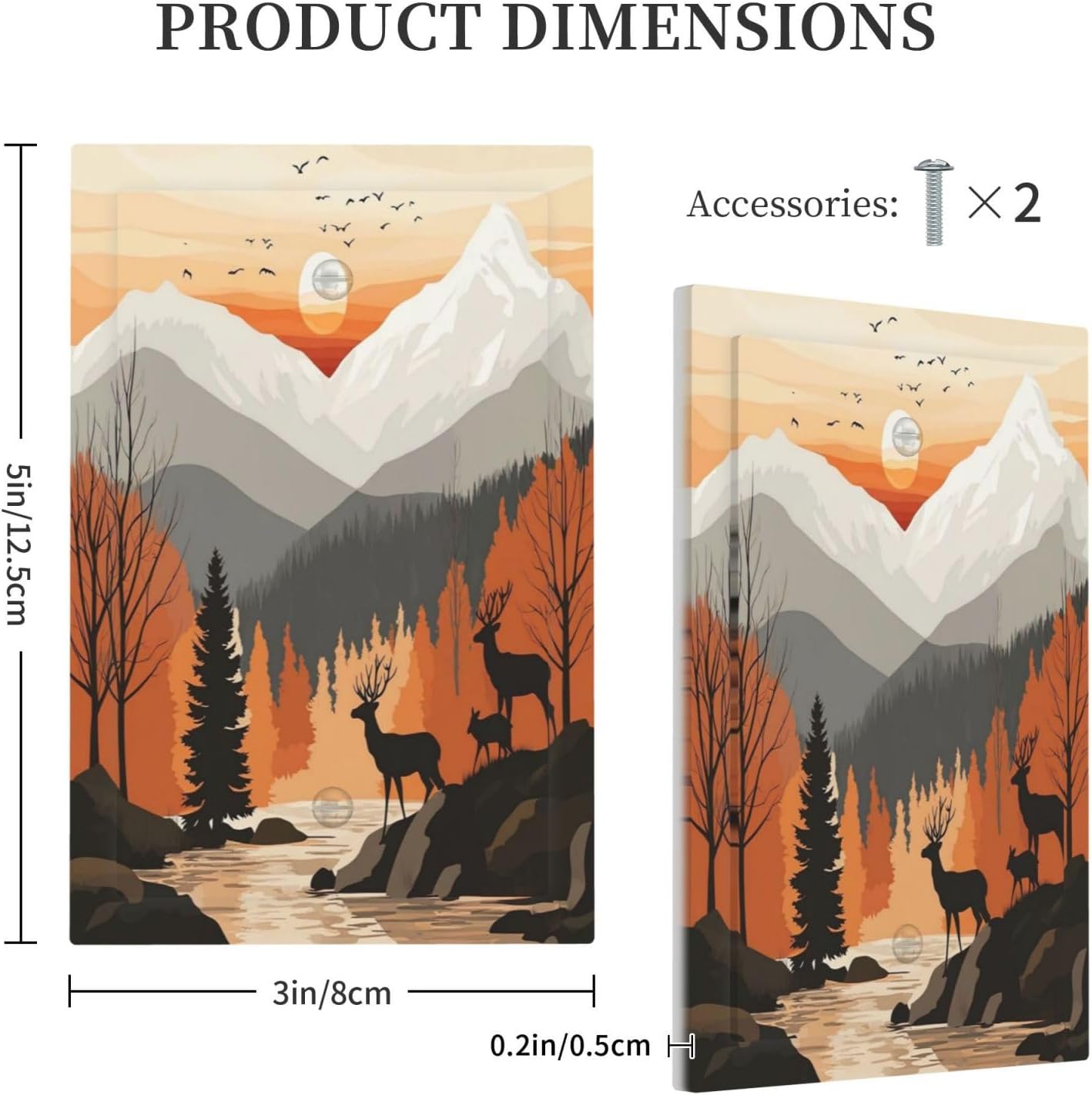 Sun Forest Deer Snow Mountain River Light Switch Cover Plate 1 Gang No Device Blank Electrical Wall Plates Faceplate Decorative Switch Plate For Bed Room Living Room Decor