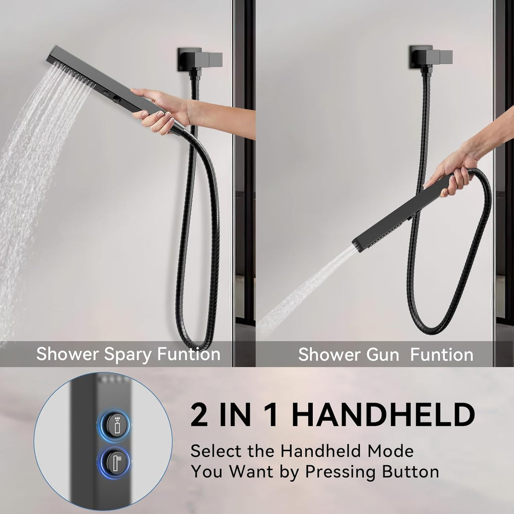 Shower Systems with Rain Shower and Handheld,STARBATH Dual Head 12+6" Rainfall Shower Can Run All Together, Wall Mount Shower Faucet Set with Pressure Balance Valve and Trim Kit, Matte Black