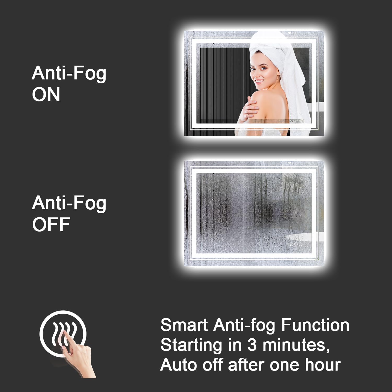 LED Bathroom Mirror, 77"x36" with Front and Backlit, Anti-Fog, Large Bathroom Vanity Mirror for Wall, Memory Function, Stepless Dimmable, Tempered Glass (Horizontal/Vertical)