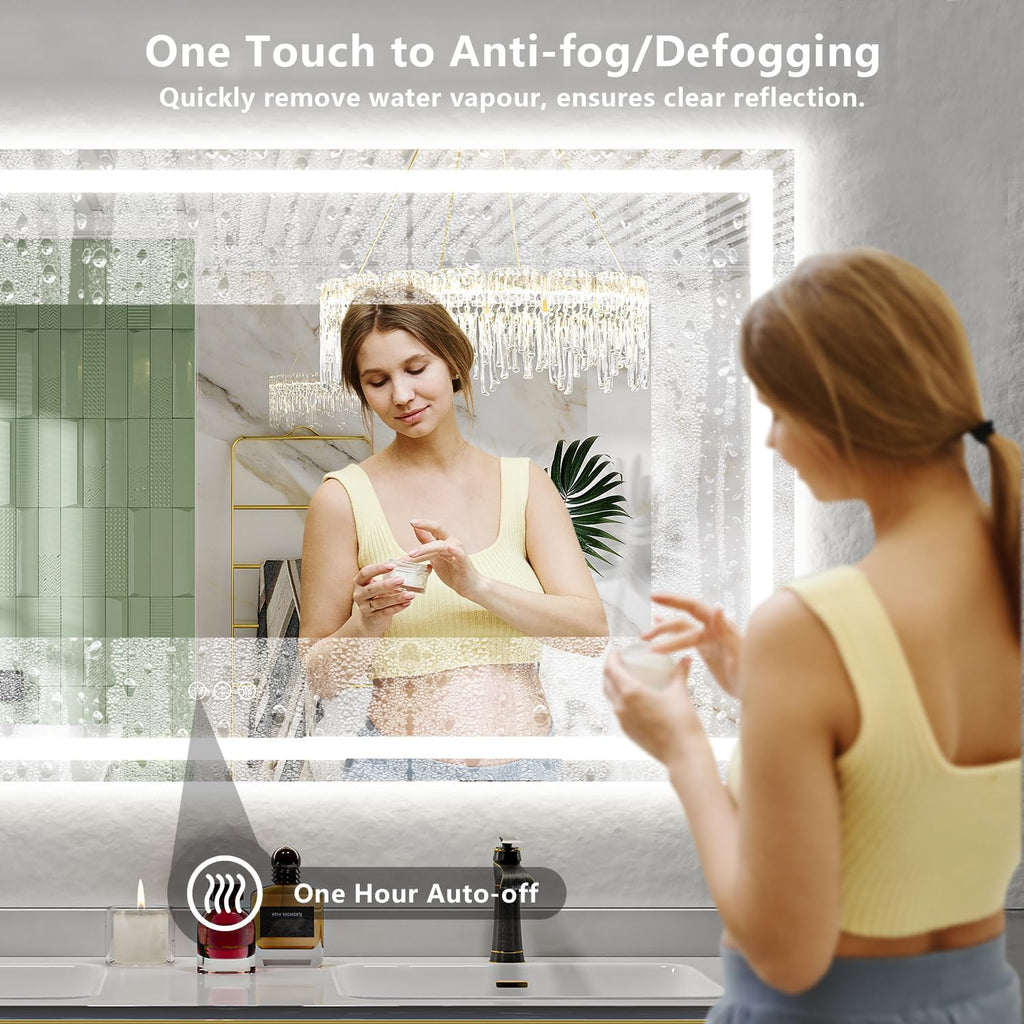 68x38 Inch LED Bathroom Mirror with Lights Front and Backlit Lighted Vanity Mirror for Bathroom Wall with 3 Colors Dimmable Anti-Fog Memory Shatter-Proof IP54 Waterproof Horizontal/Vertical