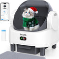 Self Cleaning Litter Box, Automatic Cat Litter Box Self Cleaning with APP Control, Odor-Free Waste Disposal Includes Trash Bags, Triple Safety Sensor, for Multiple Cats, Open-Top(White-Grey)