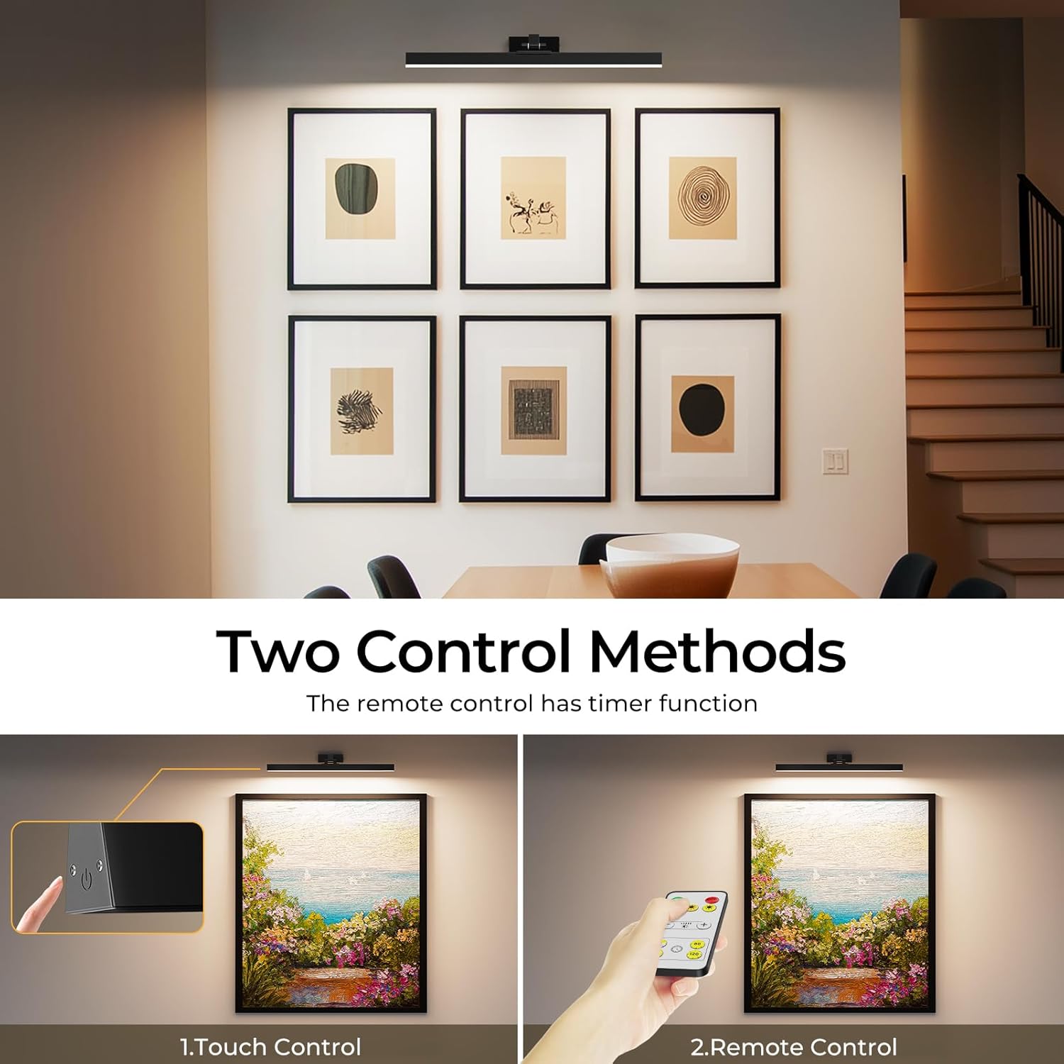 Picture Lights for Wall, Battery Operated Picture Light 24in Gallery Light for Paintings CCT Dimmable Recharging Battery Wall Light with Remote Control for Living Room Gallery Dartboard