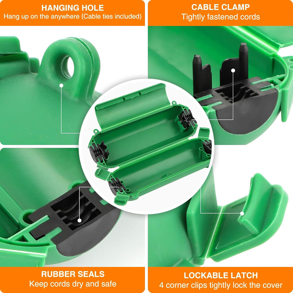 RESTMO 5-Piece Outdoor Waterproof Electrical Box Set – 12.5" x 8.5" x 5" Large & 7.1" x 2.3" x 2.3" Small, Weatherproof Boxes for Power Strip, Outlet, Plug, Socket, Timer, Holiday Light, Green
