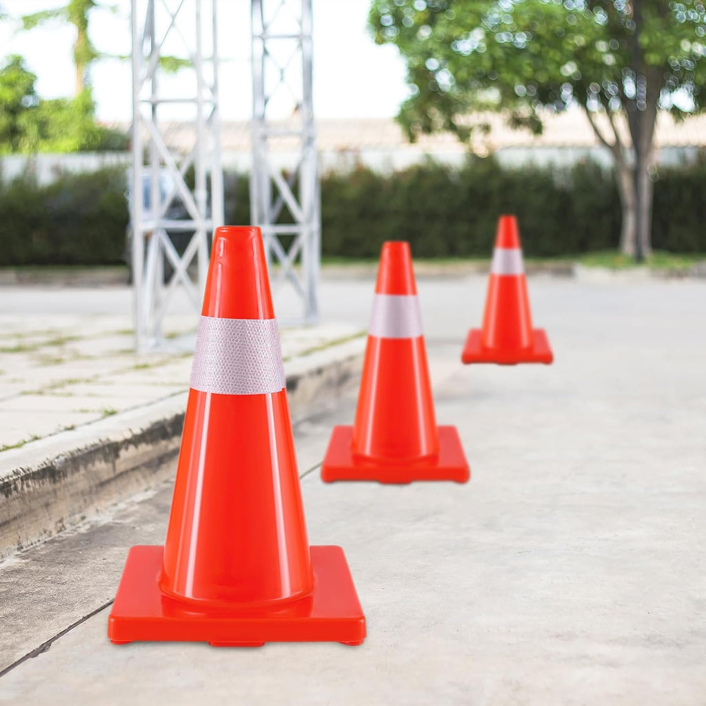 Traffic Safety Cones 18 Inch 4 Pack - Orange Road Parking Cones with Reflective Collars, Heavy Duty PVC Construction Cone Structurally Stable for Road Parking, Traffic Control, Driveway
