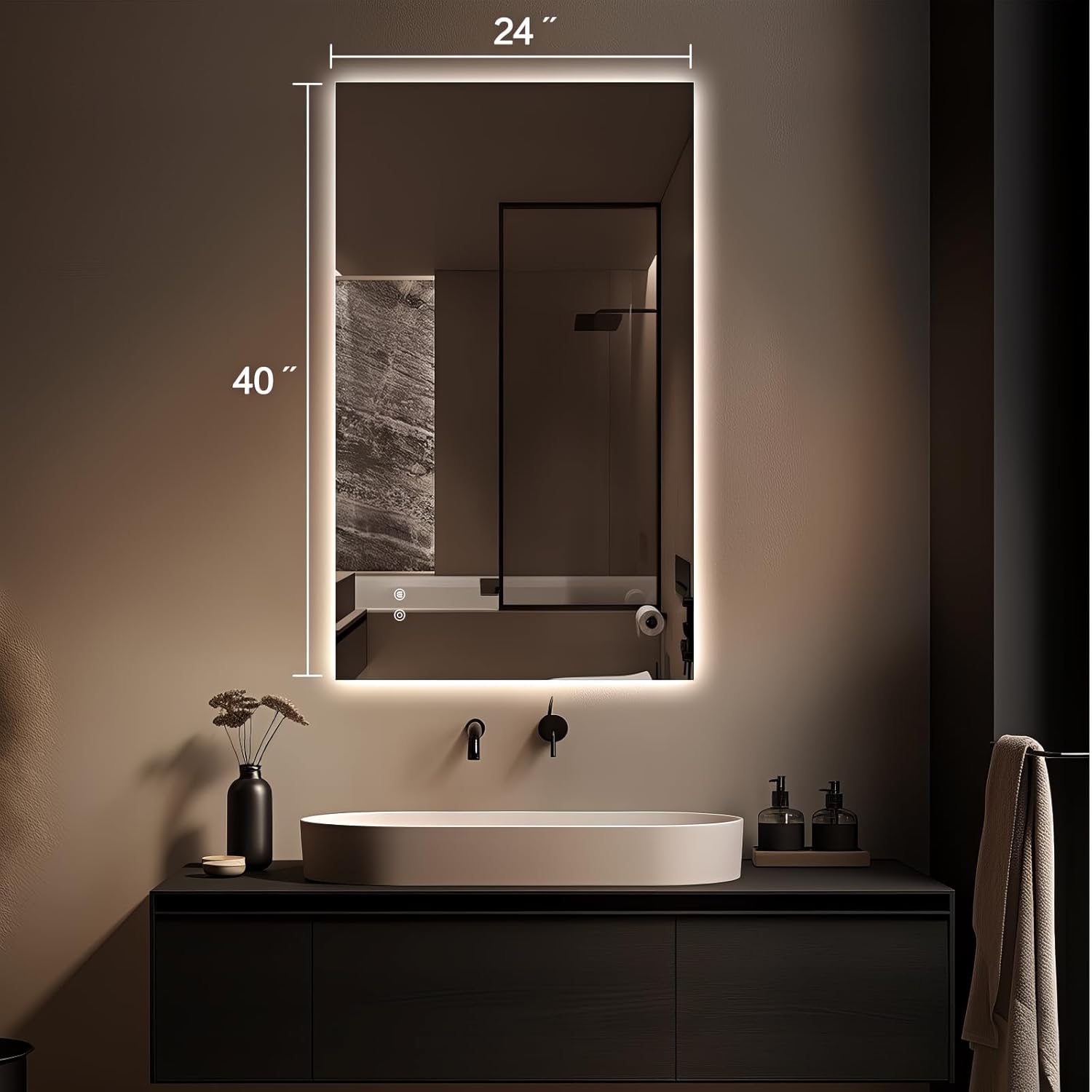 Niccy Led Mirror for Bathroom, 40"x24" Frameless Backlit Mirror for Wall Lighted Mirror with Bedroom 3 Color, Defogger, Explosion-Proof, HD Glass and IP65 Vanity Mirror Horizontal or Vertical
