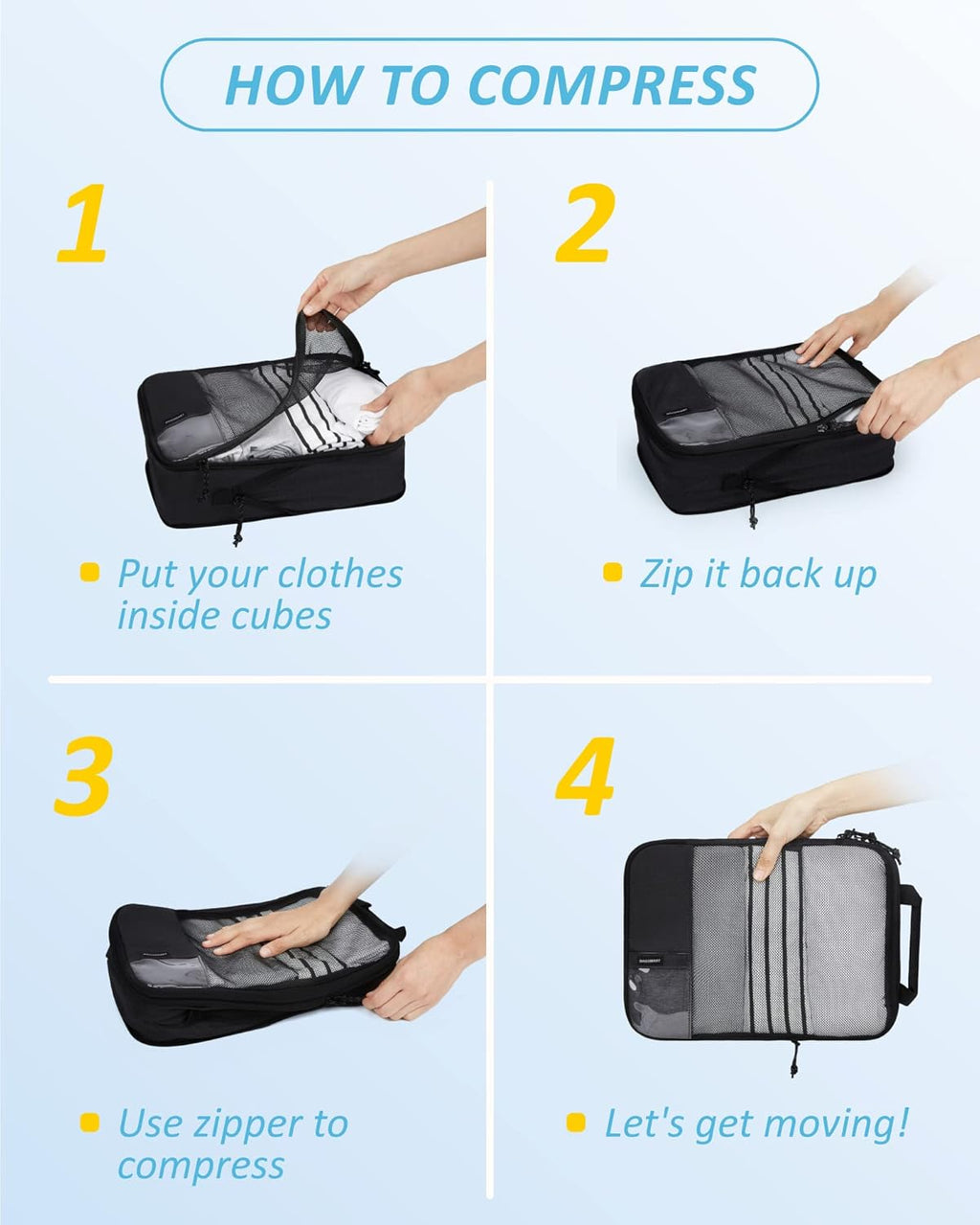 BAGSMART 6 Set /4 Set/2 Set Compression Packing Cubes for Travel, Lightweight Luggage Organizer Bags, Durable Space Saver Bags Travel Essentials