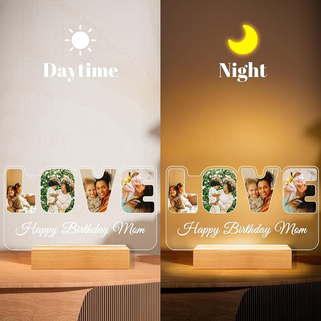 Custom Collage Picture Frames with Photo, Customized LOVE Photo Frame with Night Light, Personalized Picture Frame, Personalized Birthday Valentines Day Gifts for Women Men Mom Dad Baby Kids Family
