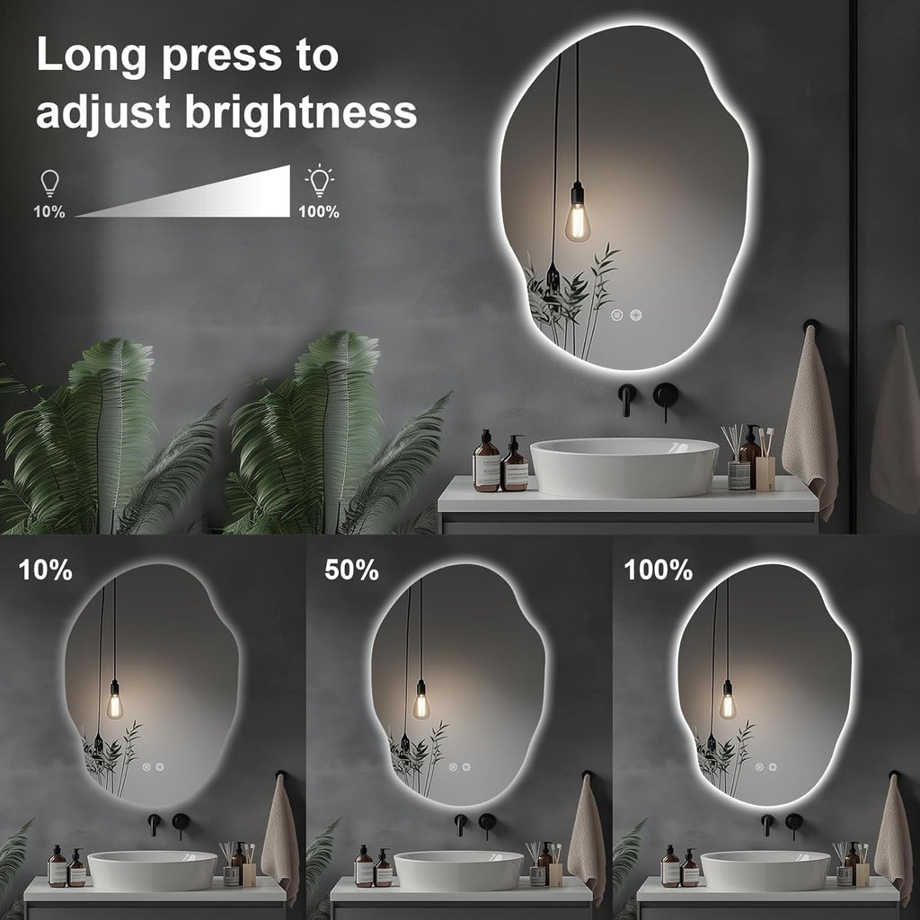 LED Bathroom Mirror with Lights,25x35 in Asymmetrical Led Bathroom Mirror for Wall, Backlit Mirror with Anti-Fog,3 Colors and Dimmable Light,[Horizontal/Vertical]