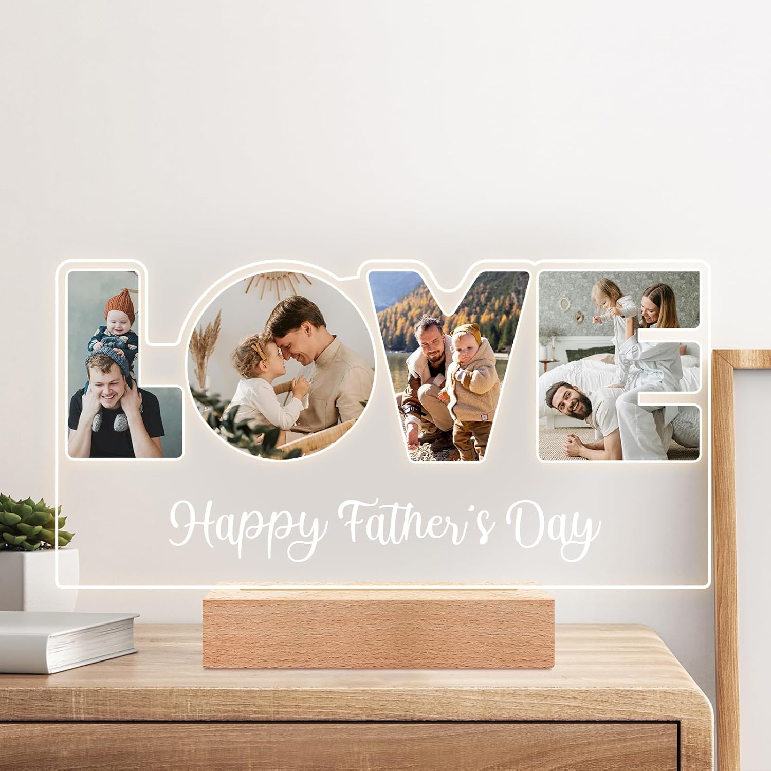 Custom Picture Frame with Photo, Customized Picture Frames with Night Light, Personalized Photo Frame, Personalized Valentines Day Gifts for Dad