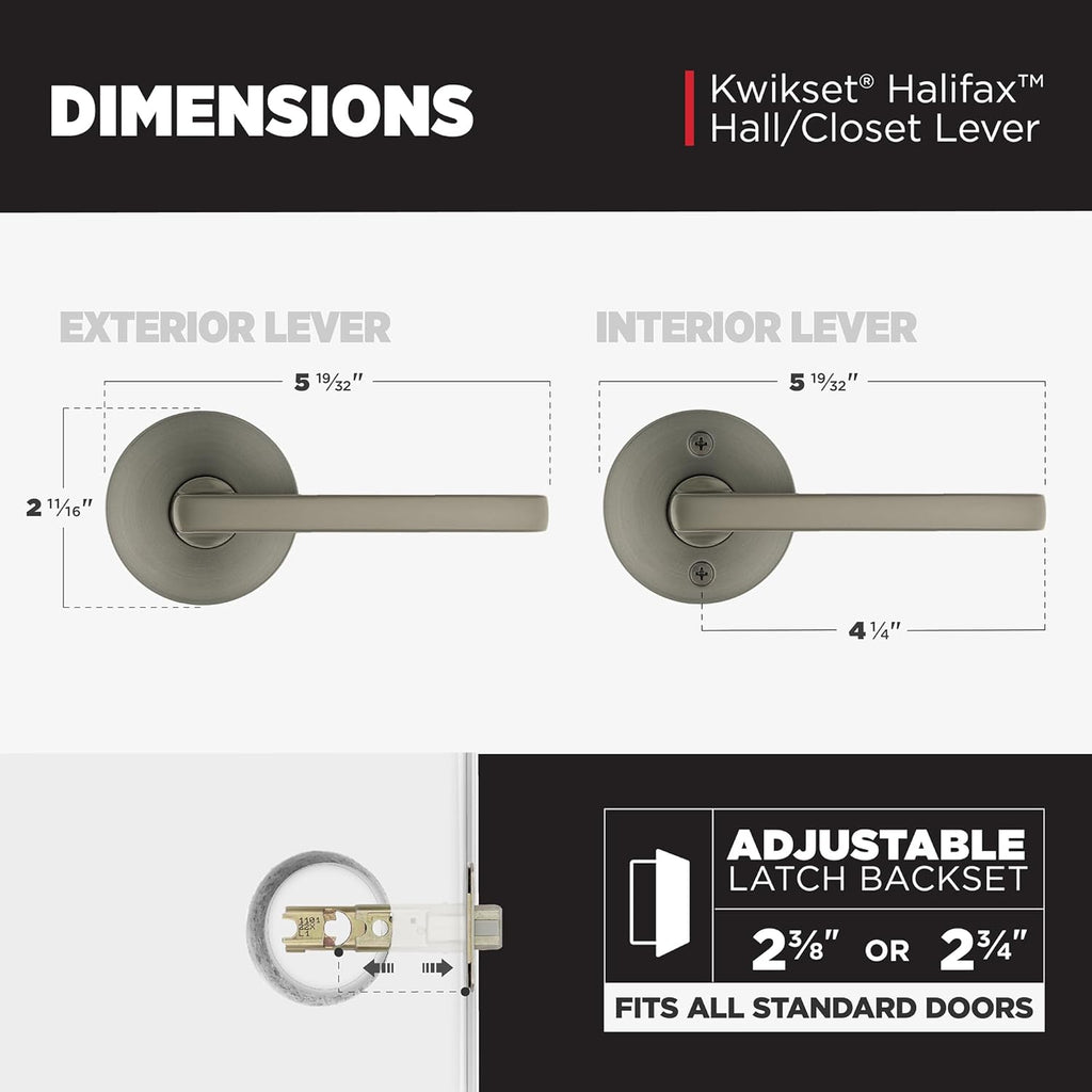 Kwikset Halifax Interior Round Passage Door Handle, Lever for Closet and Hallway Doors, Reversible Non-Locking Handle Lever, Gunmetal
