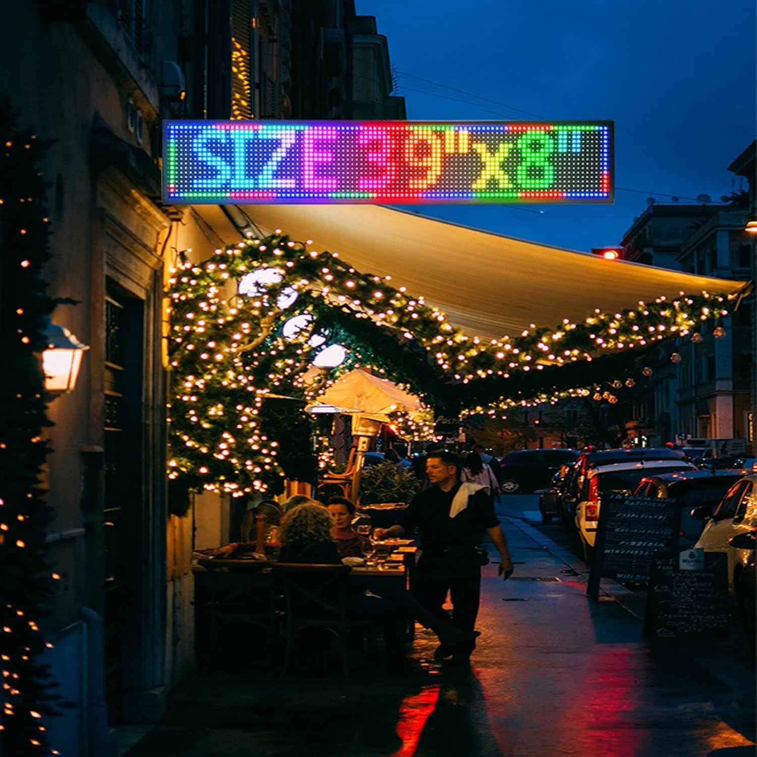 HS Programmable Scrolling led sign, High Brightness Full Color Outdoor Waterproof, Digital Display Board for Advertising Store Business Window Restaurant P10 (39''x8'')