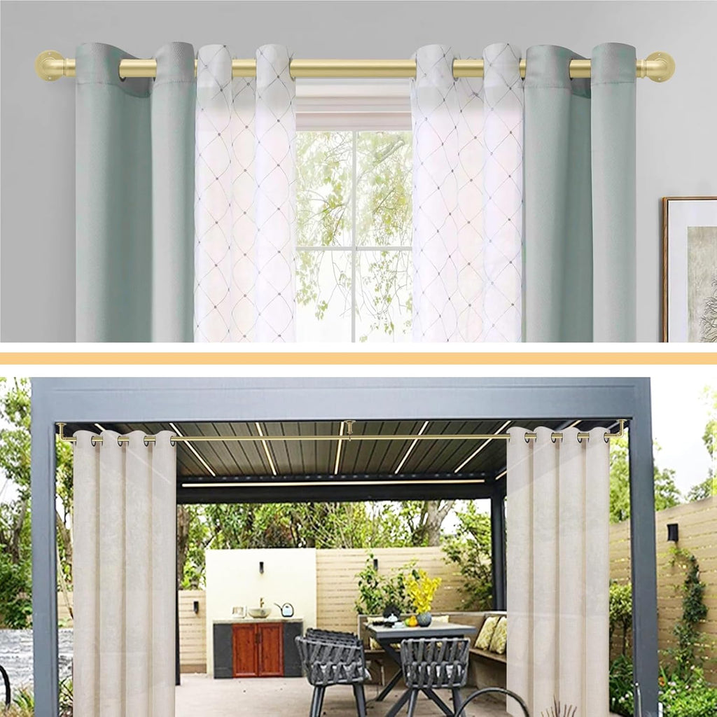 Gold Curtain Rods 18 to 120 in,Wraparound Curtain Rods,Adjustable Length,1 in Diameter Pipe,Wall or Ceiling Mounted,for Bedroom and Living Room (Gold 18” to 120”)