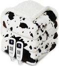 Cow Print Electric Heated Blanket Queen-Dual Control Heating Blanket Queen Size with 10 Heat Levels & 10 Hours Auto-Off, Cozy Soft Fleece Sherpa, Washable, 84x90 Inches Cow Print White