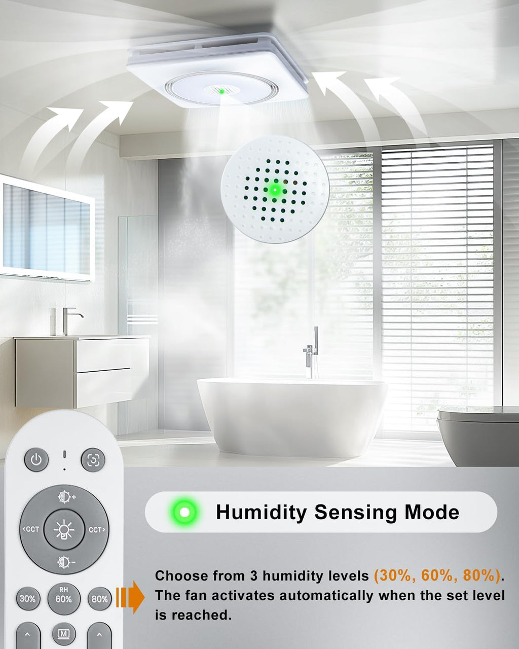 GROWNEER Powerful Oversize Bathroom Exhaust Fan with Light, 40W Bathroom Fan with Humidity Sensor, 110/160 CFM 1.0 Sone Exhaust Fan with Heater, 1800W Heating, 1500lm 2700K/4000K/5000K & Nightlight