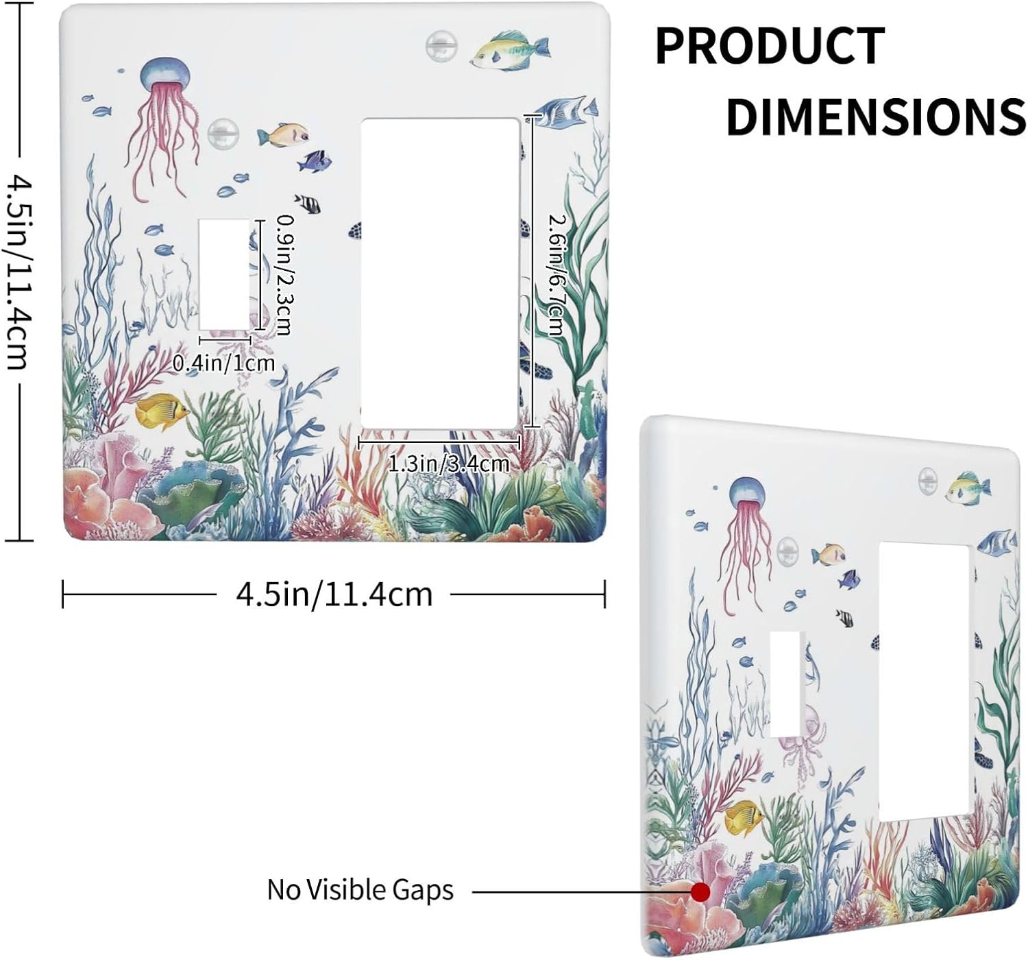 Blue Sea Turtle Ocean Fish Octopus Coral Outlet Covers 1 Toggle 1 Rocker Combination Decorative Wall Plate Electrical Switch Plates Light Switch Cover Plate For Bathroom Kids Room Decor