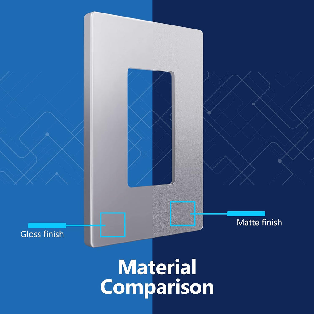 LIDER Matte Finish Decorator Switch Cover, Screwless Wall Plate, Mid-Size 1-Gang 4.88" x 3.11", Unbreakable Polycarbonate Thermoplastic, UL Listed, LSWP-31M-SV, Silver