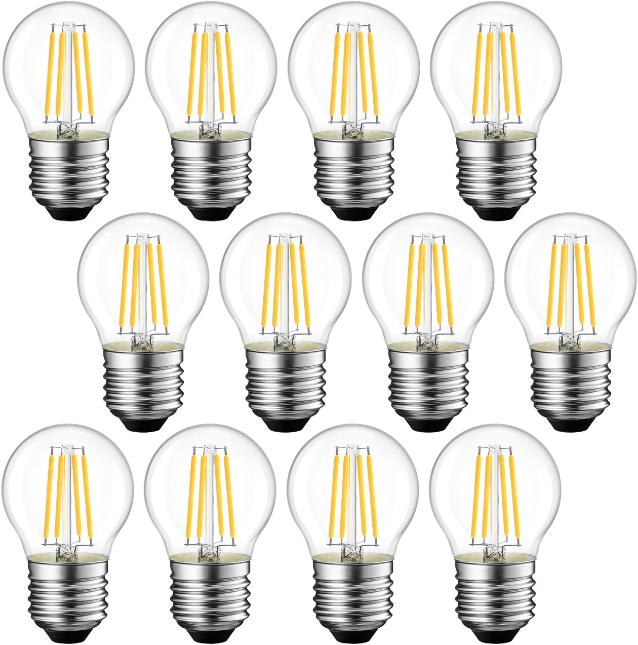 LVWIT G14 LED Filament Globe Bulb 4.5W(60W Equivalent), Dimmable 2700K Warm White Light E26 Screw Base, Decorative Edison Light Bulb, UL-Listed(12-Pack)
