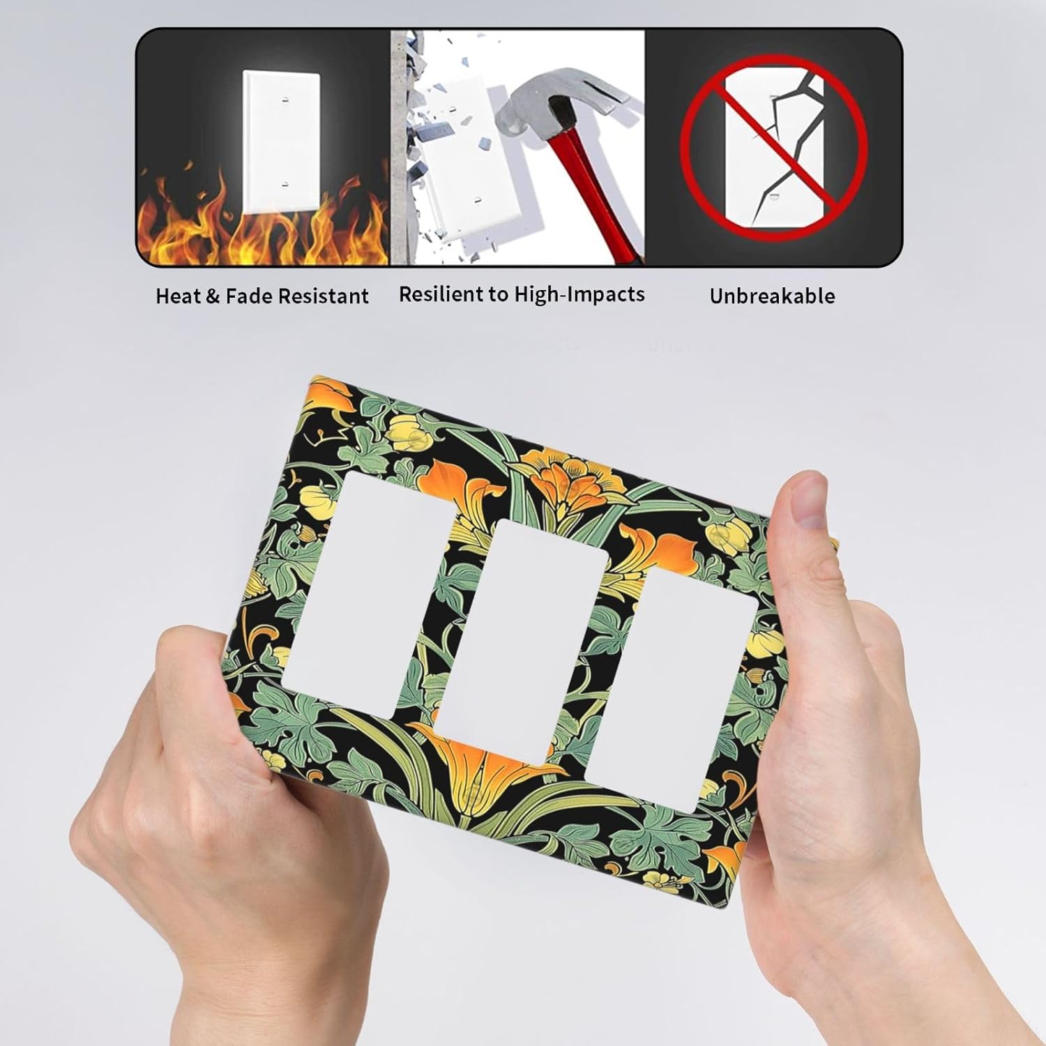 Light Switch Covers William Morris Vintage Floral Green Yellow 3 Gang Rocker Electrical GFCI Decorative Triple Outlet Wall Plate Cover Switchplate for Bedroom Home Decor